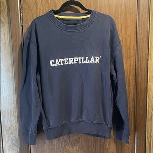 Vintage Caterpillar Navy Sweatshirt with Yellow Logo